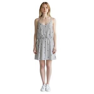 French Grey NWT Gray and Cream Striped Embroidered Halter Mini Dress-size Small